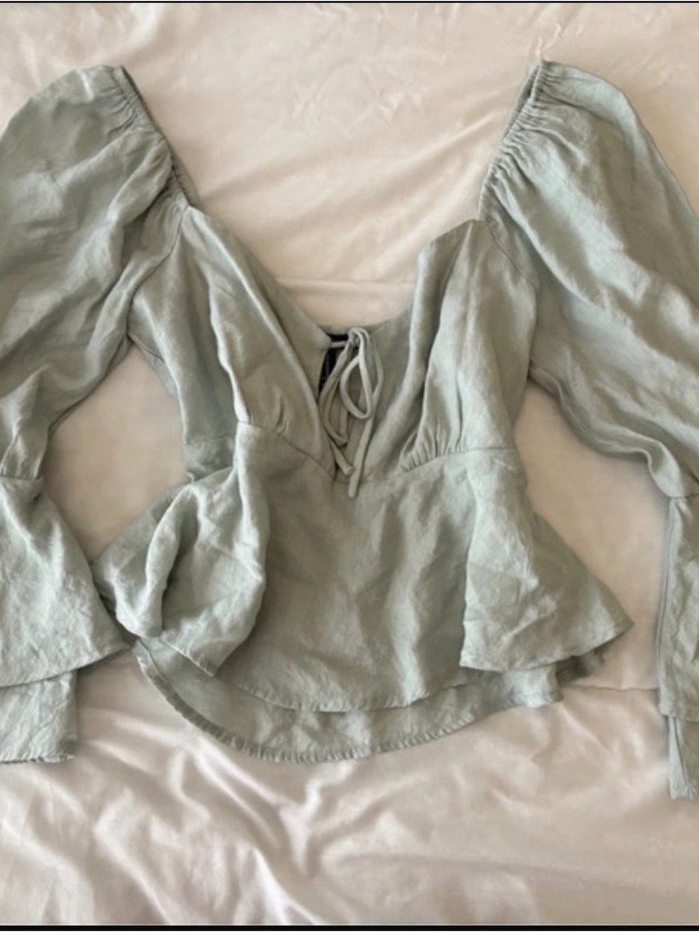 Forever 21 Sage Green Lace-Up Peplum Blouse
